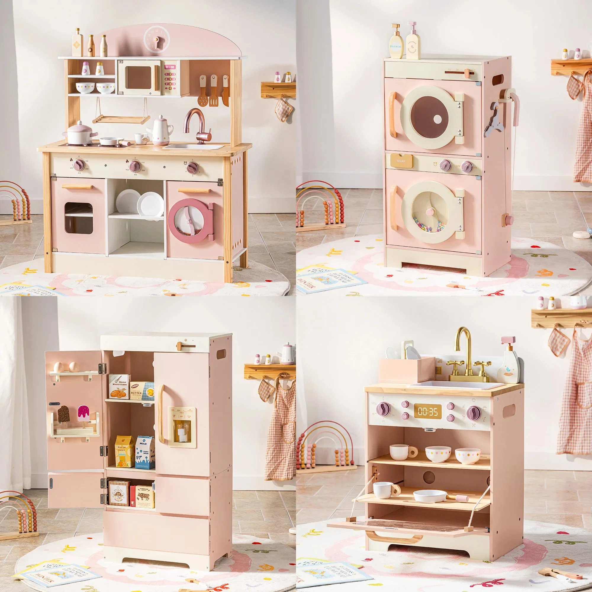 Kids Outdoor Mud Kitchen Accessories - Robud Kids Wooden Pink Play Kitchen