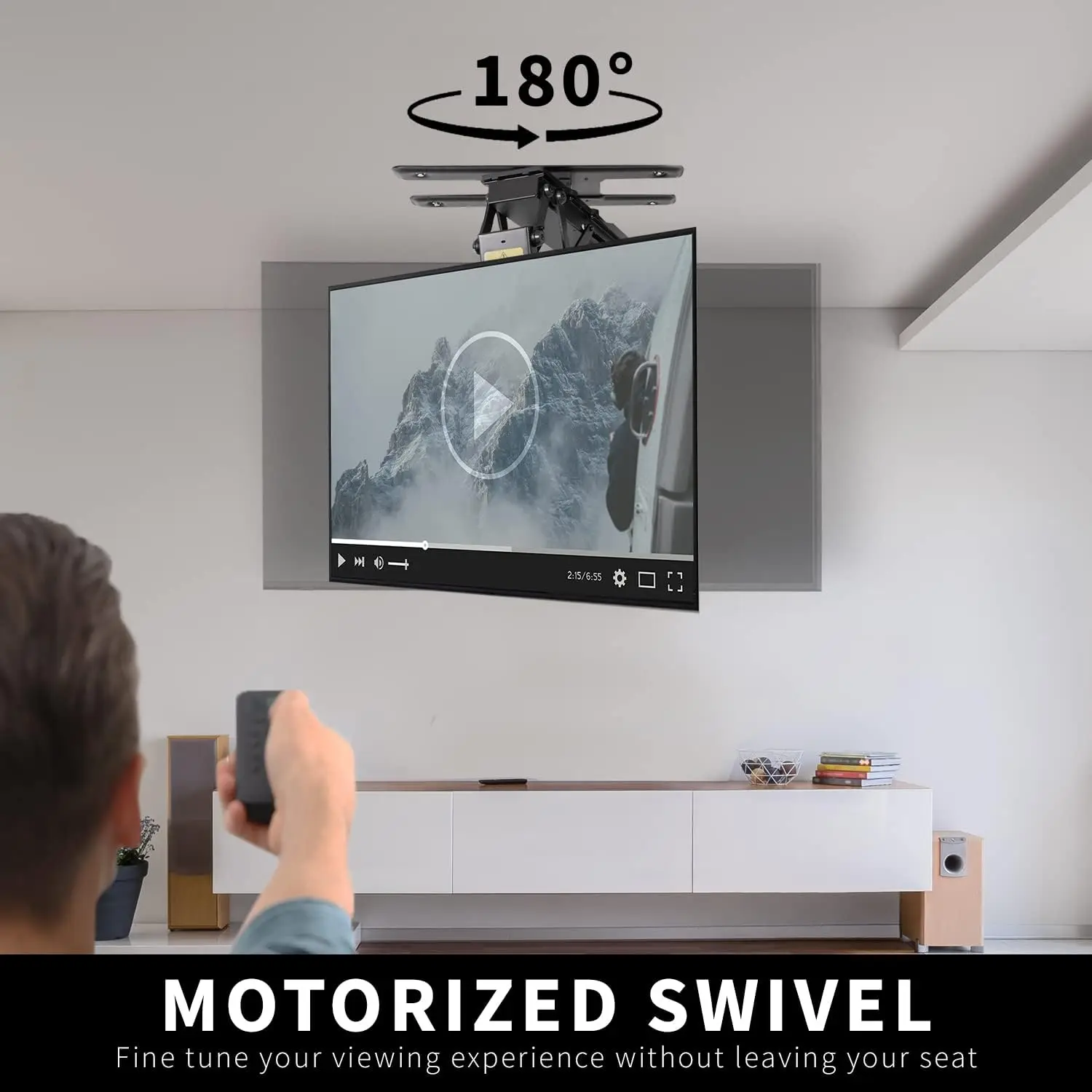 Electric Flip Down Swiveling Ceiling TV Mount for 32 to 70 inch Screens, Large Motorized Flat Ceiling VESA Mount, Master