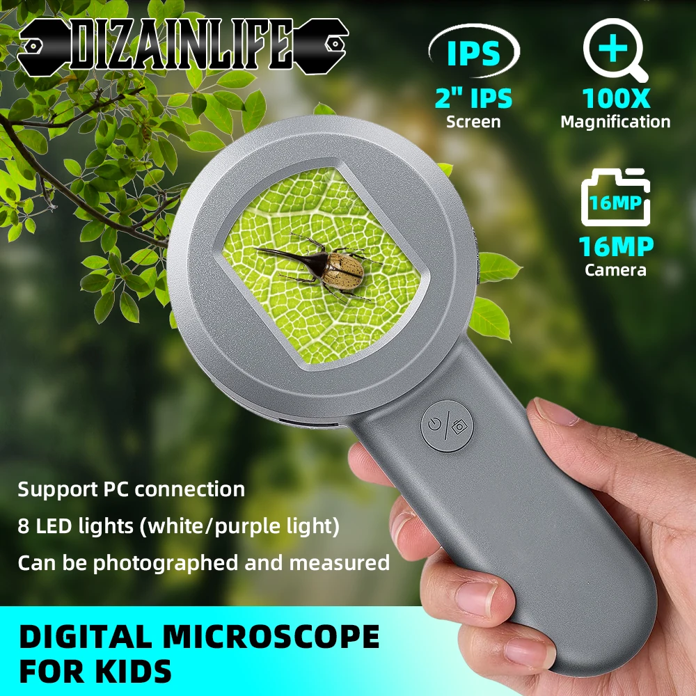 IPS Digital Microscope 100X Handheld Magnifying Glass P10  Coin Magnifier With Light For Adults Kids Electronics Repair Reading