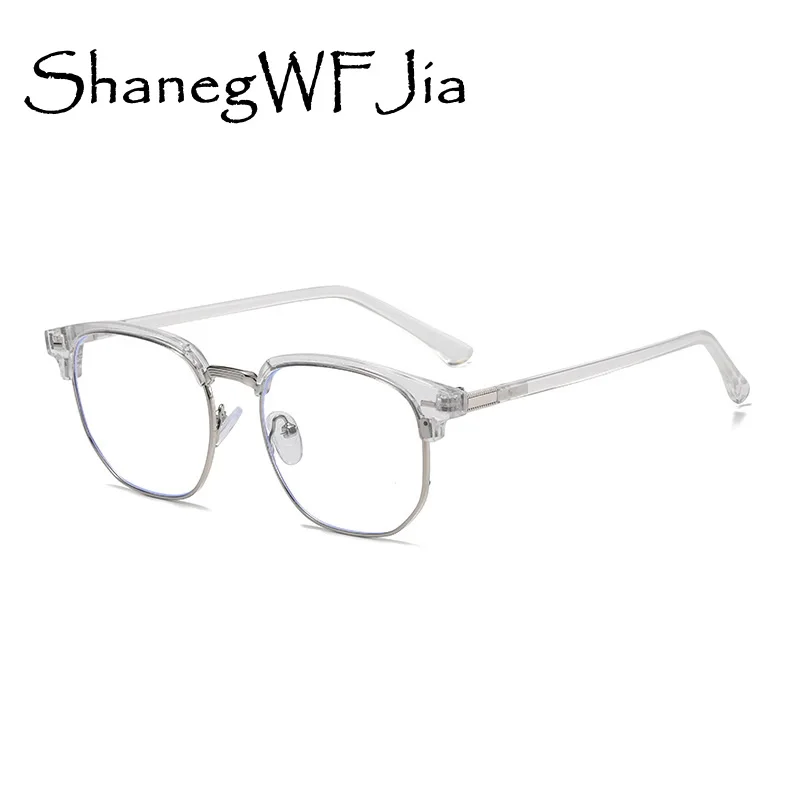 Retro Eyebrow Square Glasses Frame Anti Blue Light Myopia Eyeglasses Casual Half Frames Men Design Classic  Glasses Female