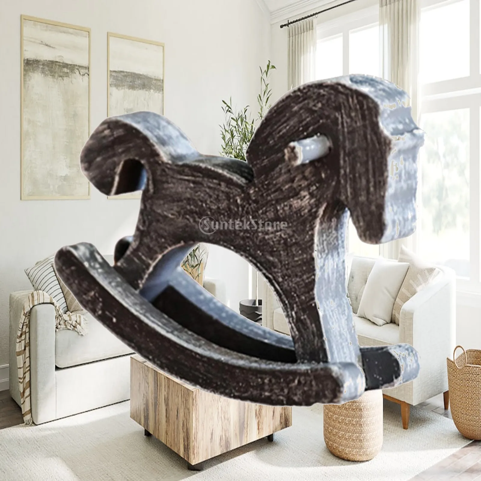 Wooden Rocking Horse Decoration Art Furnishing Craft,Centerpiece Ornament,Home Decor,Horse Statue Collectible