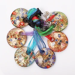 Hot Wholesale 6Pcs Handmade Murano Lampwork Glass Mixed Colorful Round Millefiori Pendants Charms Necklaces