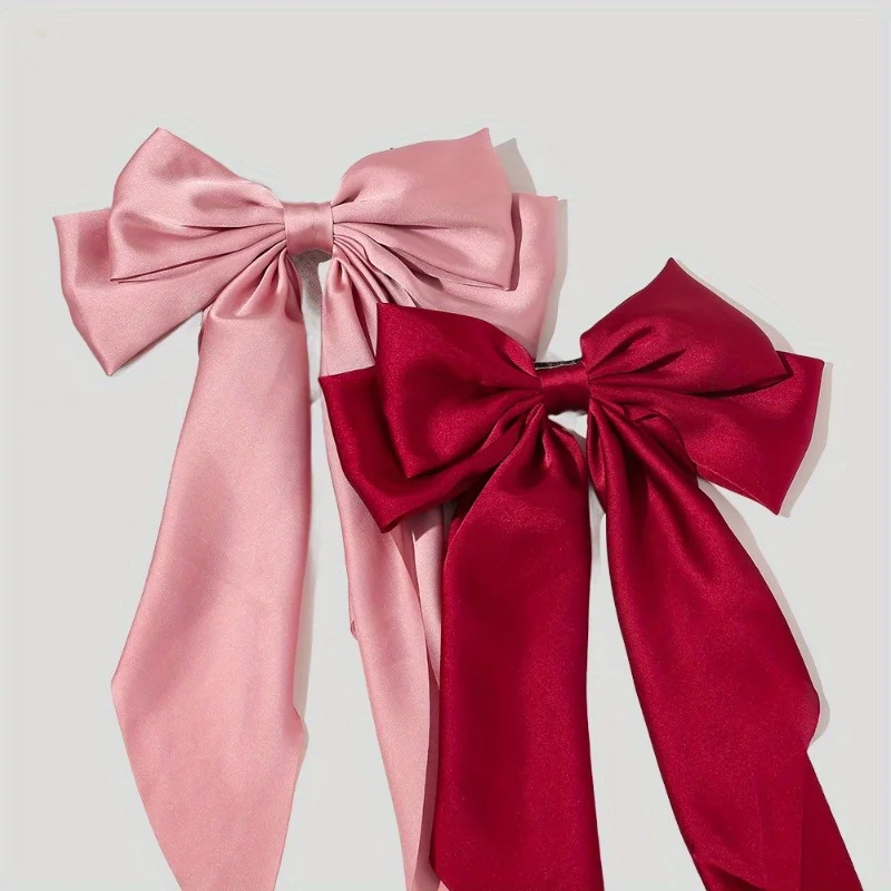 

Elegant Bow Ribbon Hair Accessories for Girls Women Pin with Clips Retro Satin Headband Simple Spring Clip Hair