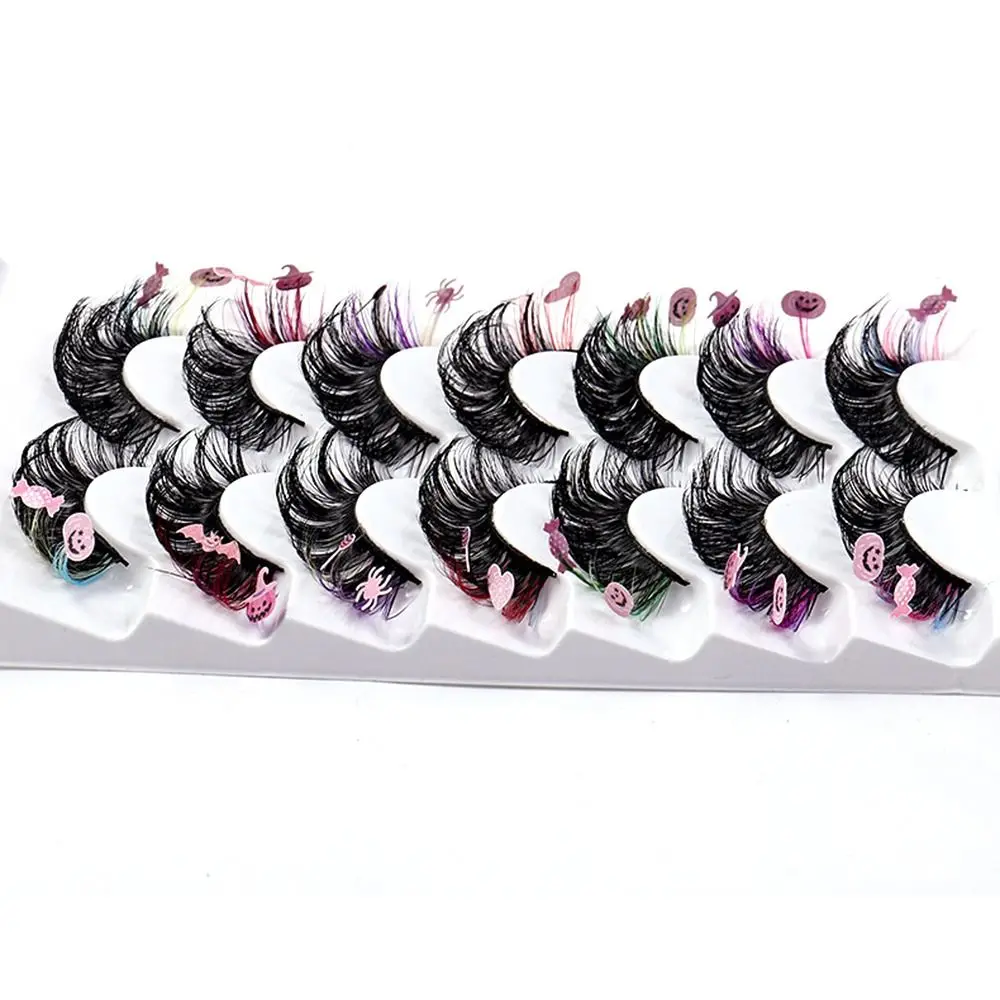 7 Pairs Dramatic Colorful Eyelashes Thick Fluffy Bat Halloween Sequin Mink Eyelashes INS Pumpkin Witch Colored False Eyelashes