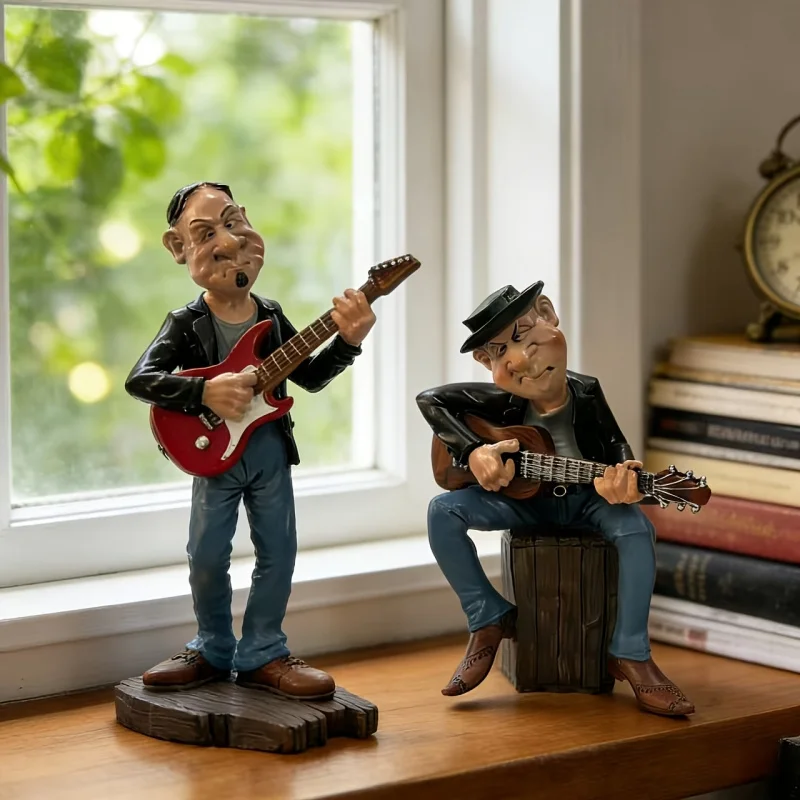 

Оригинальная статуэтка гитариста, расписанная вручную, из смолы, декоративная фигурка музыканта, изысканные элементы декора для интерьера.