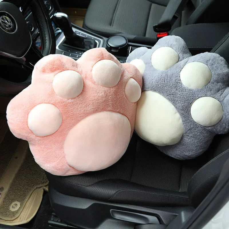 Car Pillow Pink Car Accessories Cute Cat Claws Neck Cushion Universal Seatbelt Protect Seat Interior Girl Soft Neck Pillow Woman