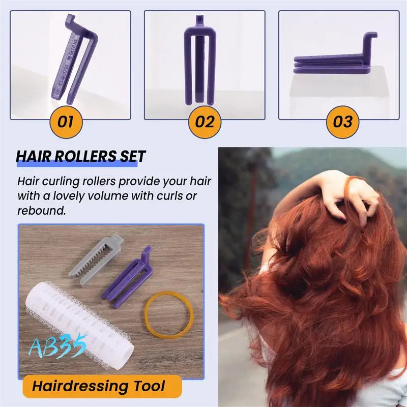 

AB35-24Pcs/Set Salon Nylon Hook & Loop Hair Rollers Set Hair Root Perm Rods Bars Curlers With Clips & Rubber Bands