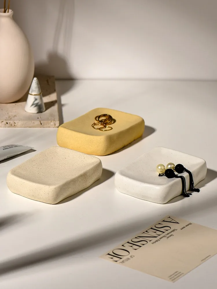 Wabi Sabi Ceramic Jewelry Tray, Rectangle Ring Dish for Vanity Desk, Catchall Organizer for Keys Trinkets, Home Decor Display