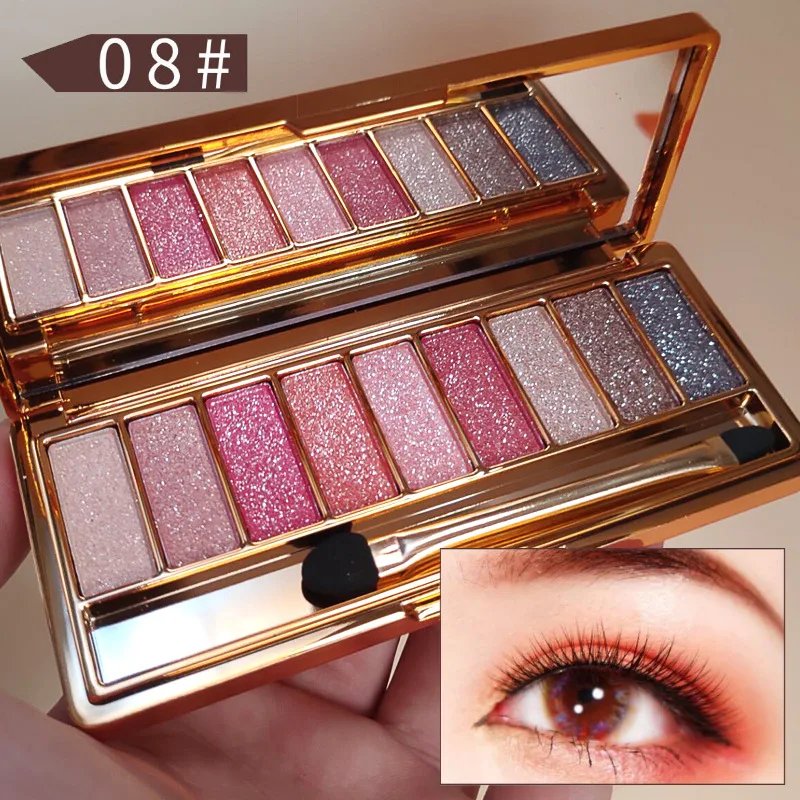 9 Colors Golden Eyeshadow Palette Shiny Glitter Eyeshadow Palette WIth Brush And Mirror, Long Lasting Makeup Gorgeous Look
