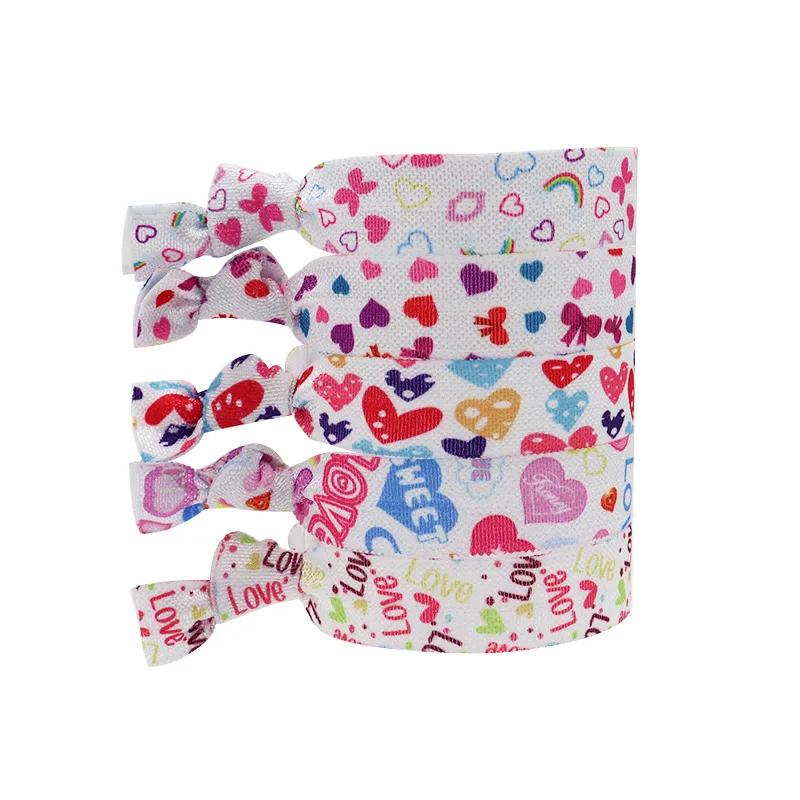 Heat Transfer Printed Hearts FOE Hair Ties 100 Designs Valentine's Day Series for Hair Accessories Bracelet Craft Custom Designs