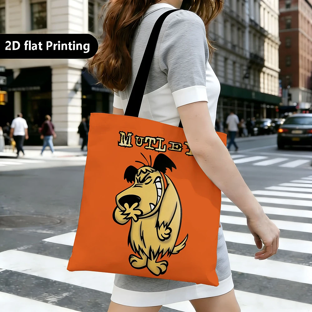 1pc Vintage Muttley Canvas Tote Bag Classic Wacky Races Cartoon Dog Print Retro Hanna Barbera Character Design Eco Friendly