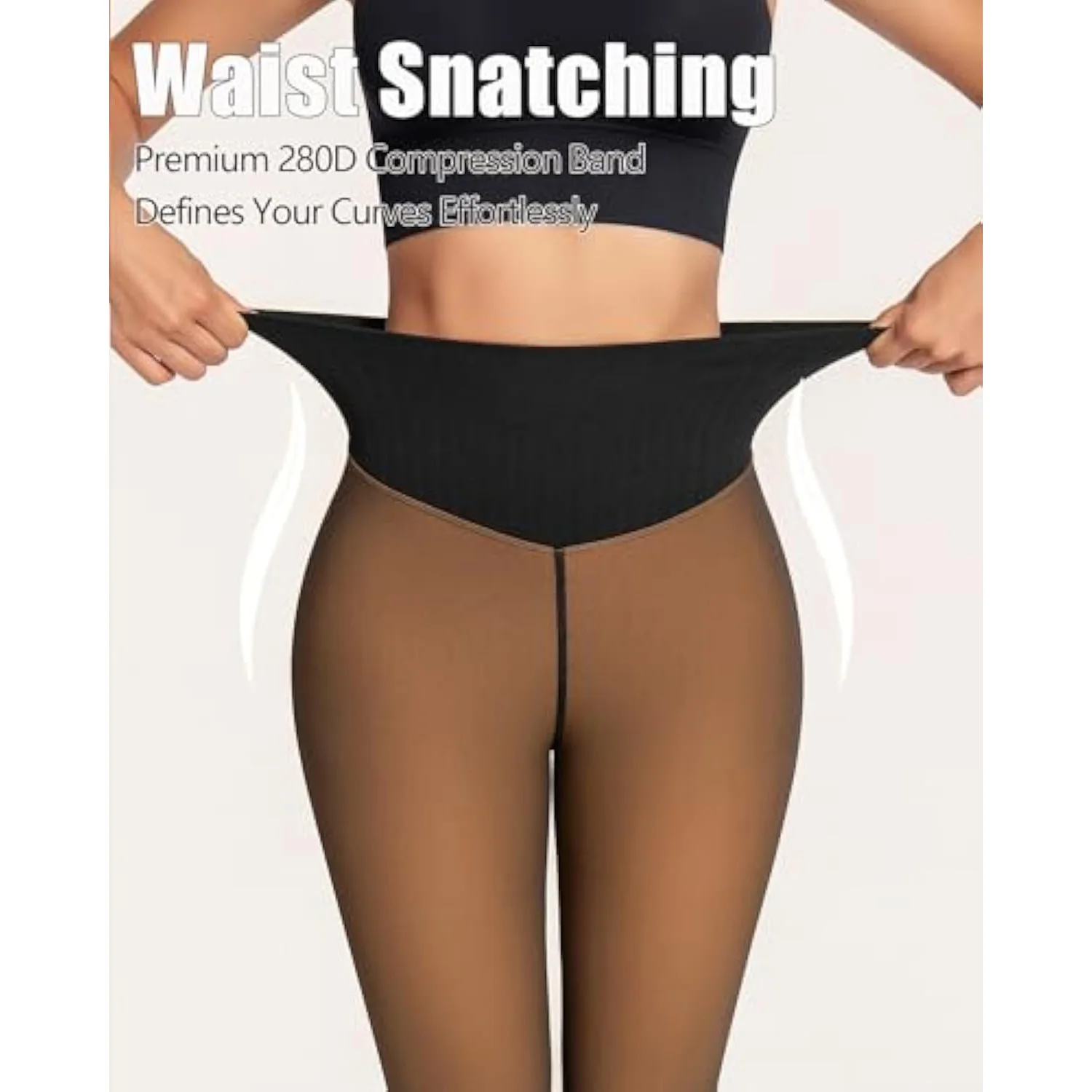 Winter Thermal Fleece Lined Tights Women  Transparent Pantyhose High Waist V Shape Butt Lifting Stretch Warm Shaping Leggings