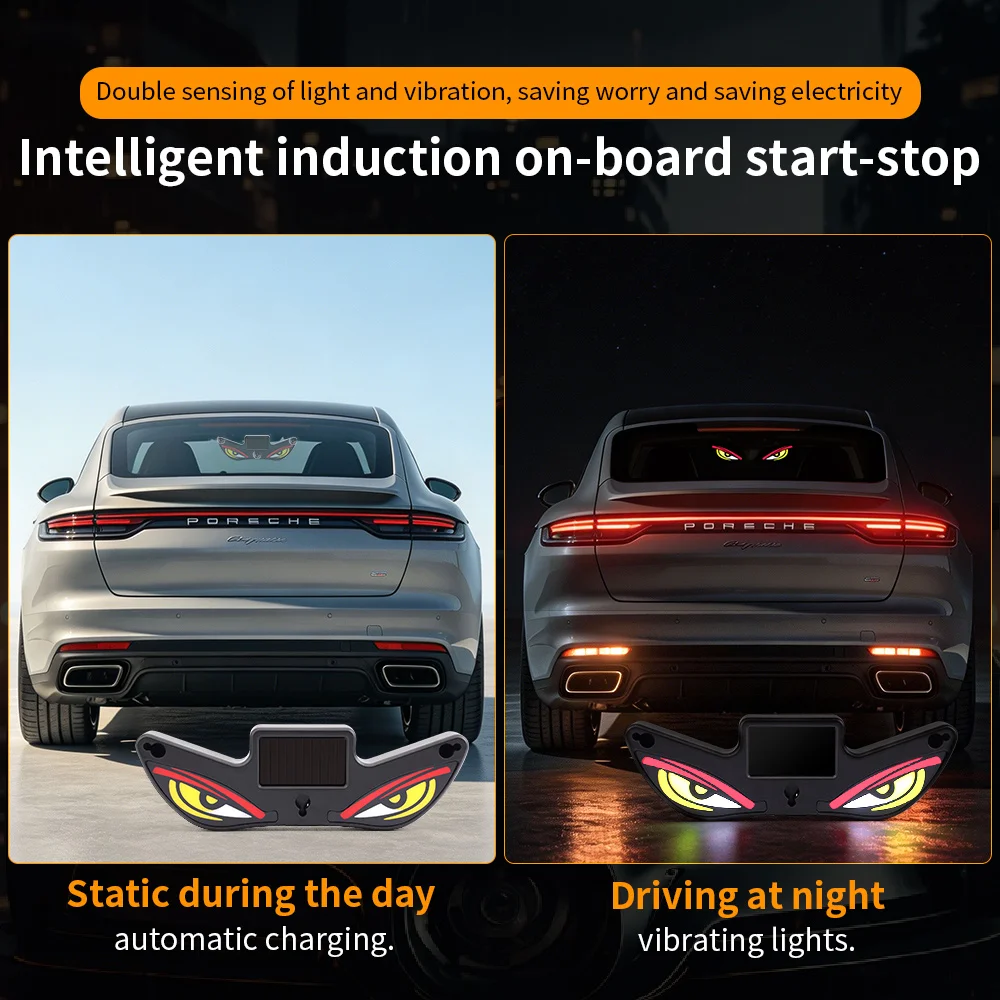 LED Dynamic Expression Neon Light Car Solar Devil Eye Light Rear Window Anti-Rear-End Warning Lighting Cool DEMON Ambient Light