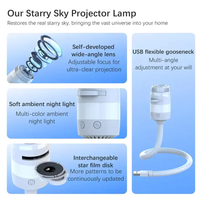 New Galaxy Projector Night Light USB Star Projector for Bedroom Ceiling Decor Adjustable Nebula & Starry Sky Atmosphere Lamp view 6