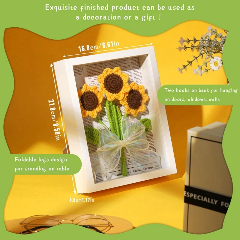 1Set Crochet Kits For Beginners With Step-By-Step Video Tutorials Sunflower Bouquet Photo Frame Kits Complete Crochet Kit