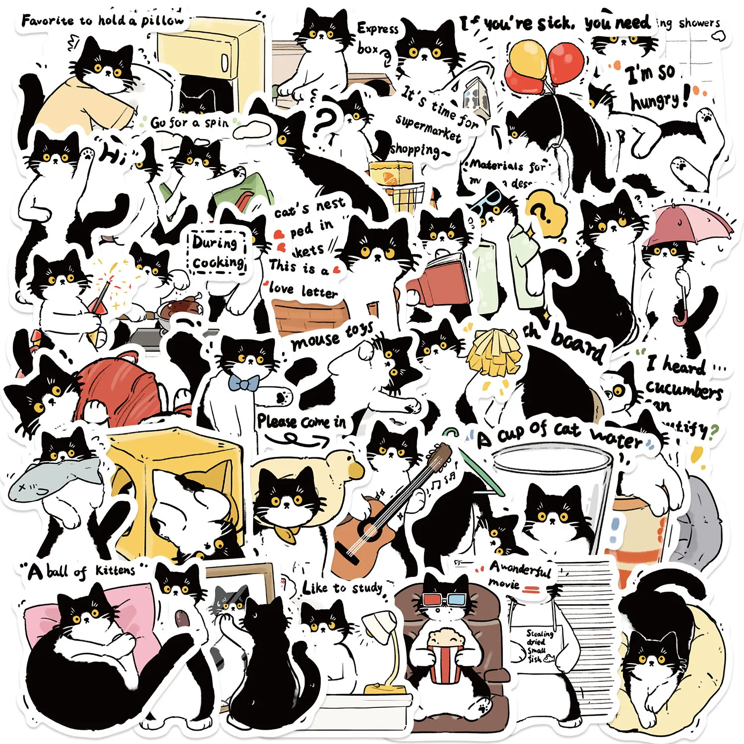 50pcs Cow Cat Stickers suitablefor Notebook computer Luggage  Refrigerator skate boards phone cases sticker