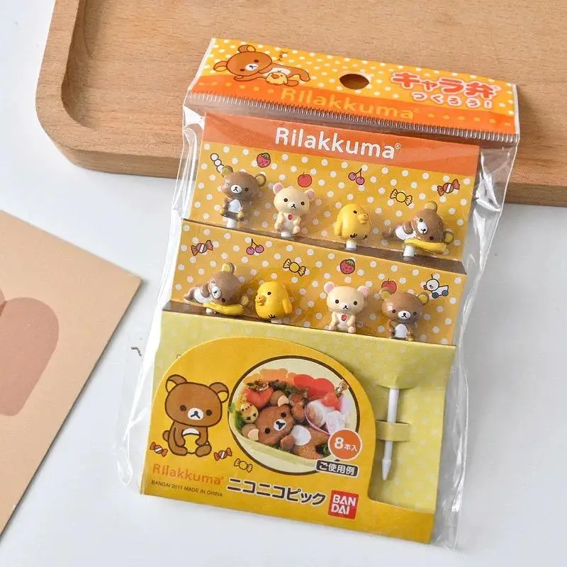 8Pcs Rilakkuma Cartoon Plastic Fruit Fork Children Bento Fork Edible Coffee Stirrer Kitchen Home Furnishings Desktop Decoration