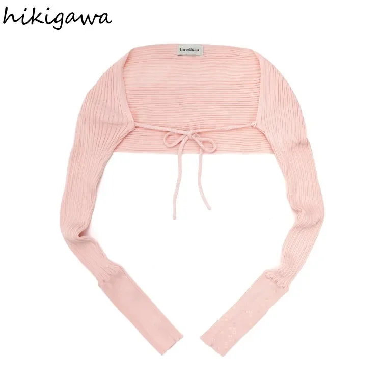 Sweet Cropped Cardigan Long Sleeve Bandage Drawstring Pull Femme Fashion Casual Knitted Sweater Y2k Coat 2023 Ropa Mujer 27r527