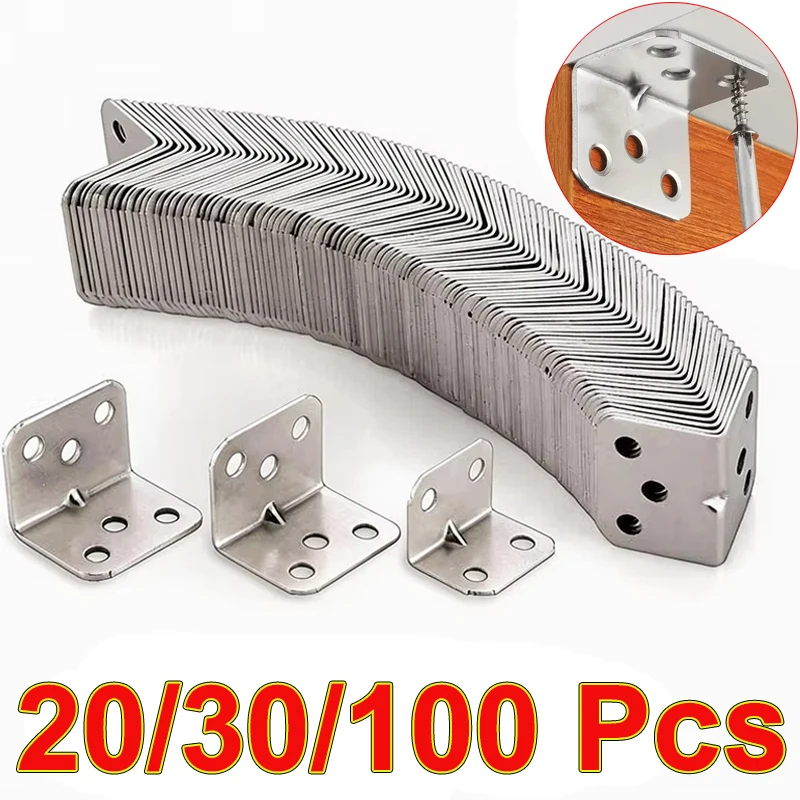90 Degree Angle Corner Brackets Stainless Steel L Shaped Corner Braces Fastener Angle Bracket for Wood Cabinet Furniture Shelf