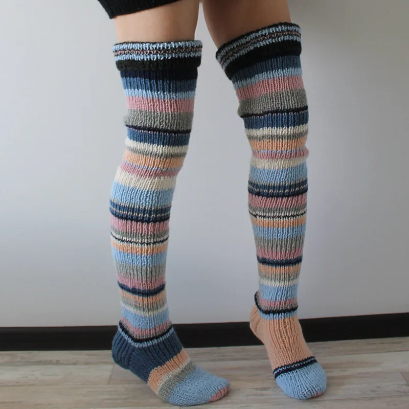 Women's Wool Knee Socks Leg Warmers Fashion Y2K Leggings Striped Long Knee Knitted Stacked Socks Women Winter Accessories