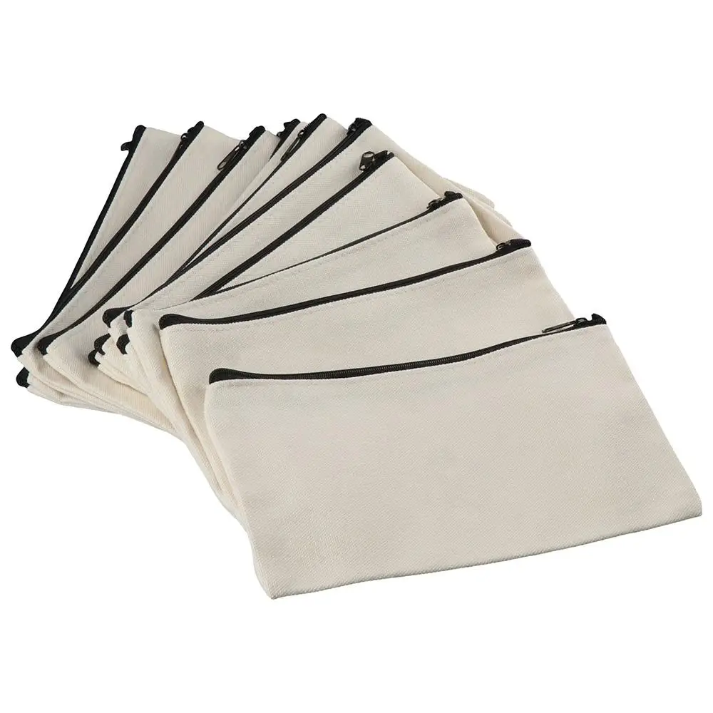 10pcs Supplies 8.2x4.7inch Blank Canvas Bag Canvas Zipper Zipper Pouch Multi-Purpose Storage