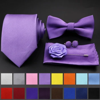 Nouveau couleur unie rayé hommes cravate ensemble Polyester Jacquard tissé cravate noeud papillon costume Vintage rouge pour marié affaires fête de mariage