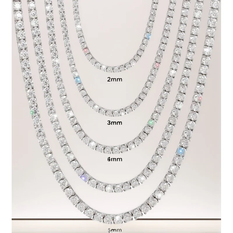 

4.59-112.00CT Moissanite Tennis necklaces Gifts 2-6.5mm D Color Round Cut Diamond Tennis necklace