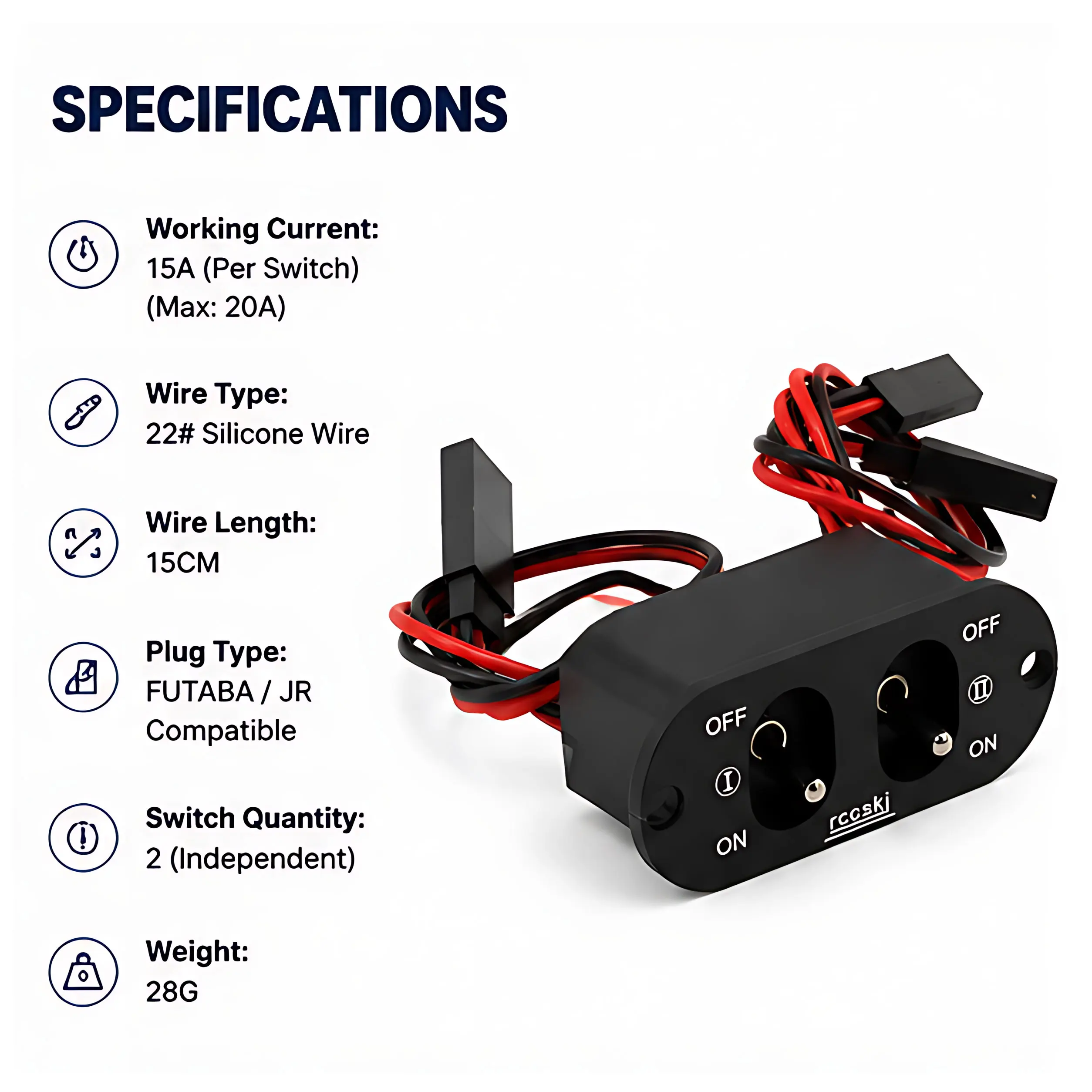 Rccskj Heavy Current Dual Charging Switch Fit FUTABA/JR Connector for RC Plane