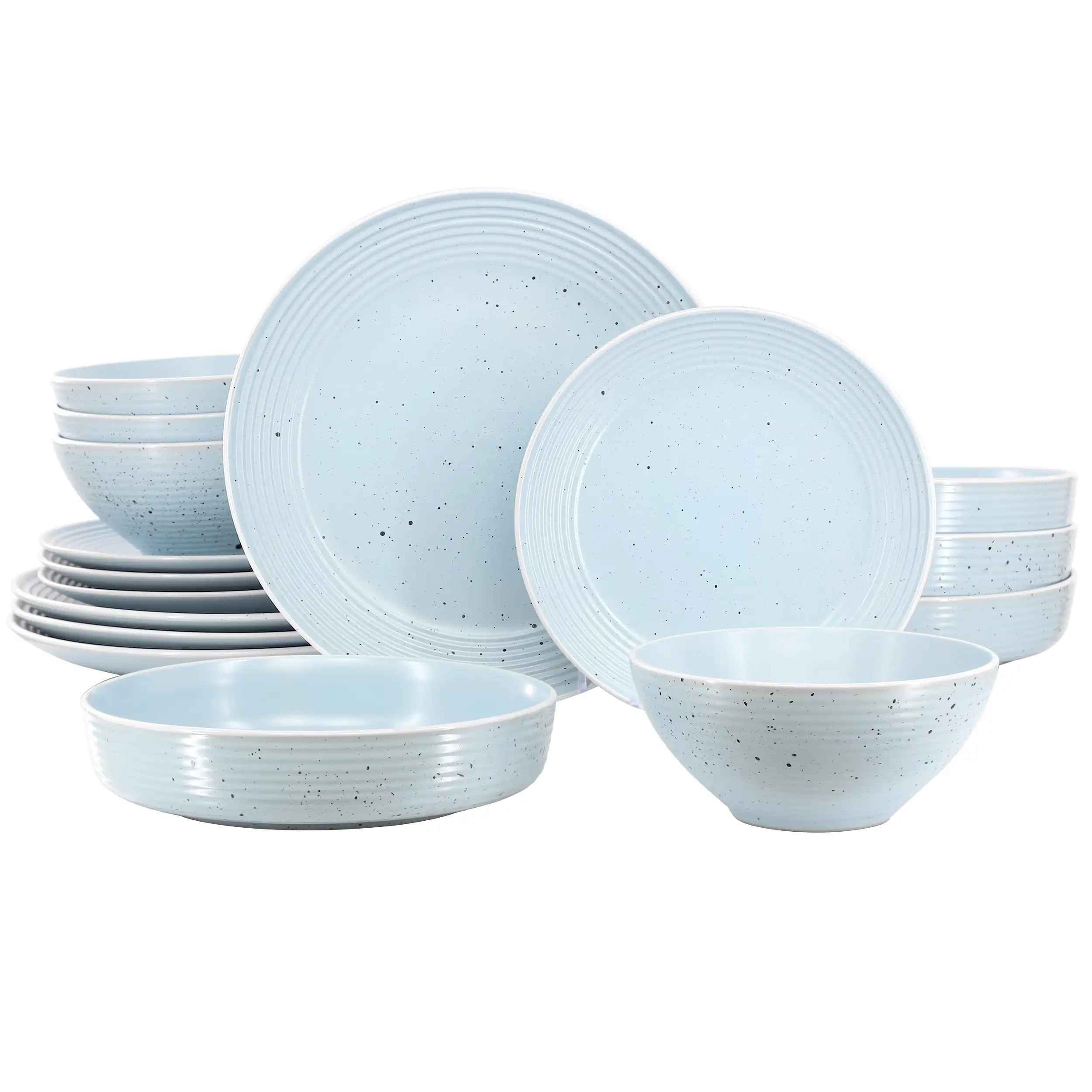 

Emilia 16 Piece Double Bowl Stoneware Dinnerware Set in Light Blue