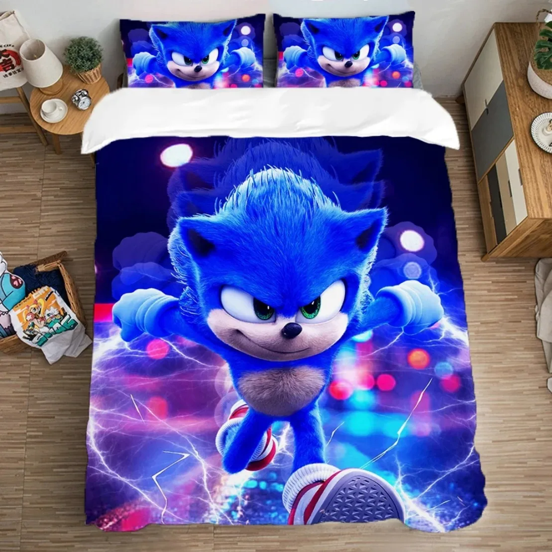 Duvet Cover Pillowcase S-Sonics the Hedgehogs Bedding Set Adult Boy Girl Bedroom Decoration Youth Kids Girl Boys Gift