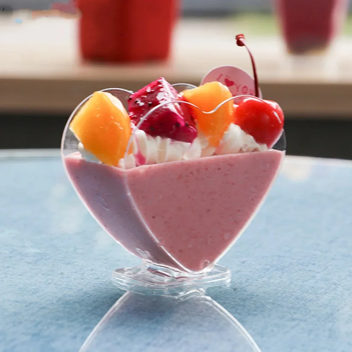 10pcs Plastic Heart Dessert Cups Reusable Mousse Pudding Jelly Tiramisu Cup For Wedding Birthday Party Dessert Making