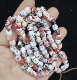 Mixed Color Barrel Banded Agate Bead String Retro Marbled Cylindrical Spacer Beads Tribal Unisex Hand Jewelry Supplies