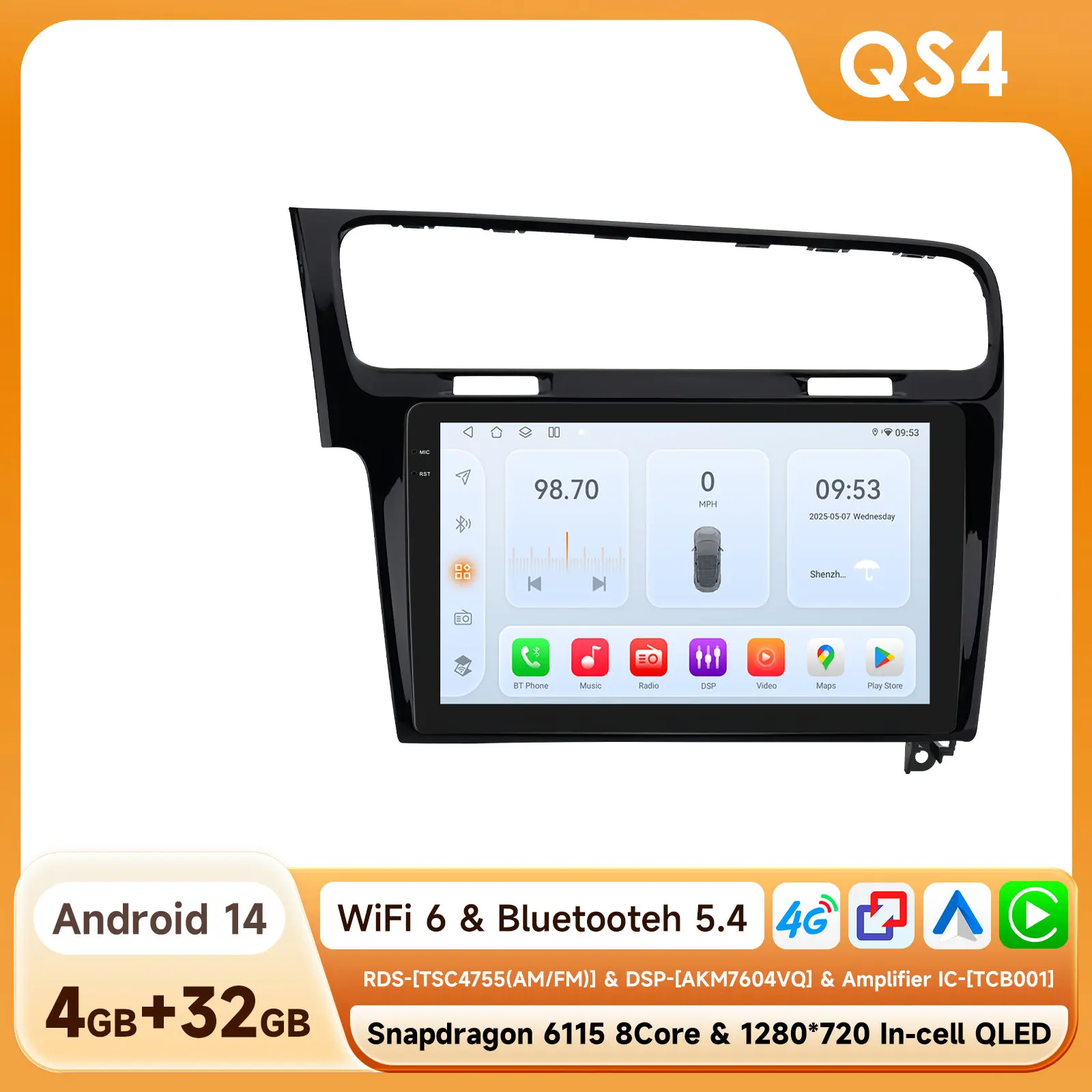 10.1 "Algpo 2Din Android Auto Autoradio voor Volkswagen VW Golf 7 2013-2017 Snapdragon 6115 GPS RDS DSP 4G BT CarPlay 360 ° CAM - afbeelding 1