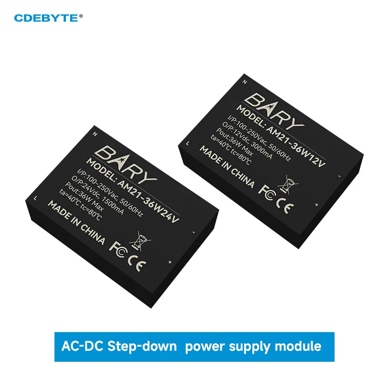 

Изолированный понижающий модуль AC-DC, источник питания CDEBYTE AM21-36W12V, 24 В, модуль питания с защитой корпуса, сверхмалый размер, 100-250 В