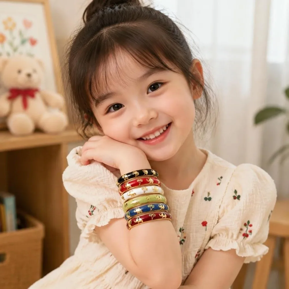 Colorful Vintage Cloisonne Bangle Chinese Traditional Classic Children Flower Bangle Enamel Open Cuff Girl's Hand Bracelet Gift