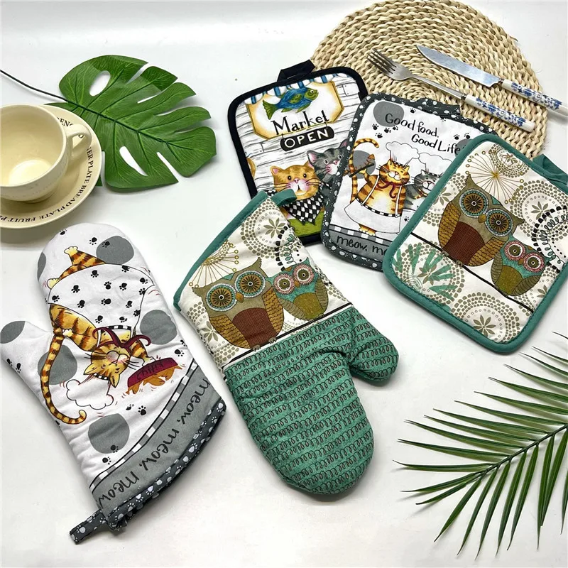 2-teiliges Set Kreative Bedruckte Baumwoll-Tischsets mit Ofenhandschuhen Backhandschuh Küchenwerkzeug – Detail 7
