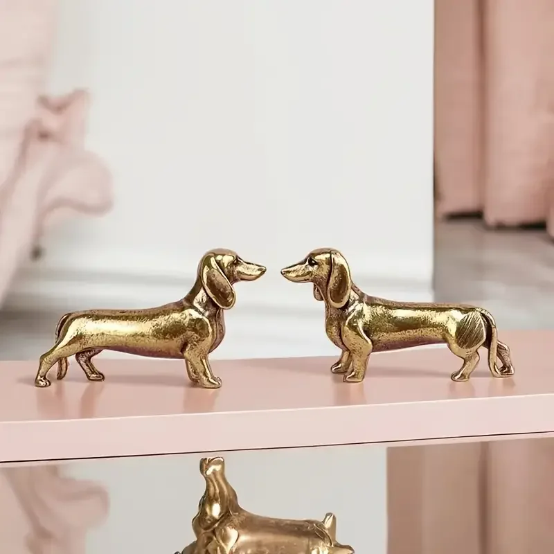Statue Ornaments, 1pc Brass Dachshund Home Study Decoration Ornaments.