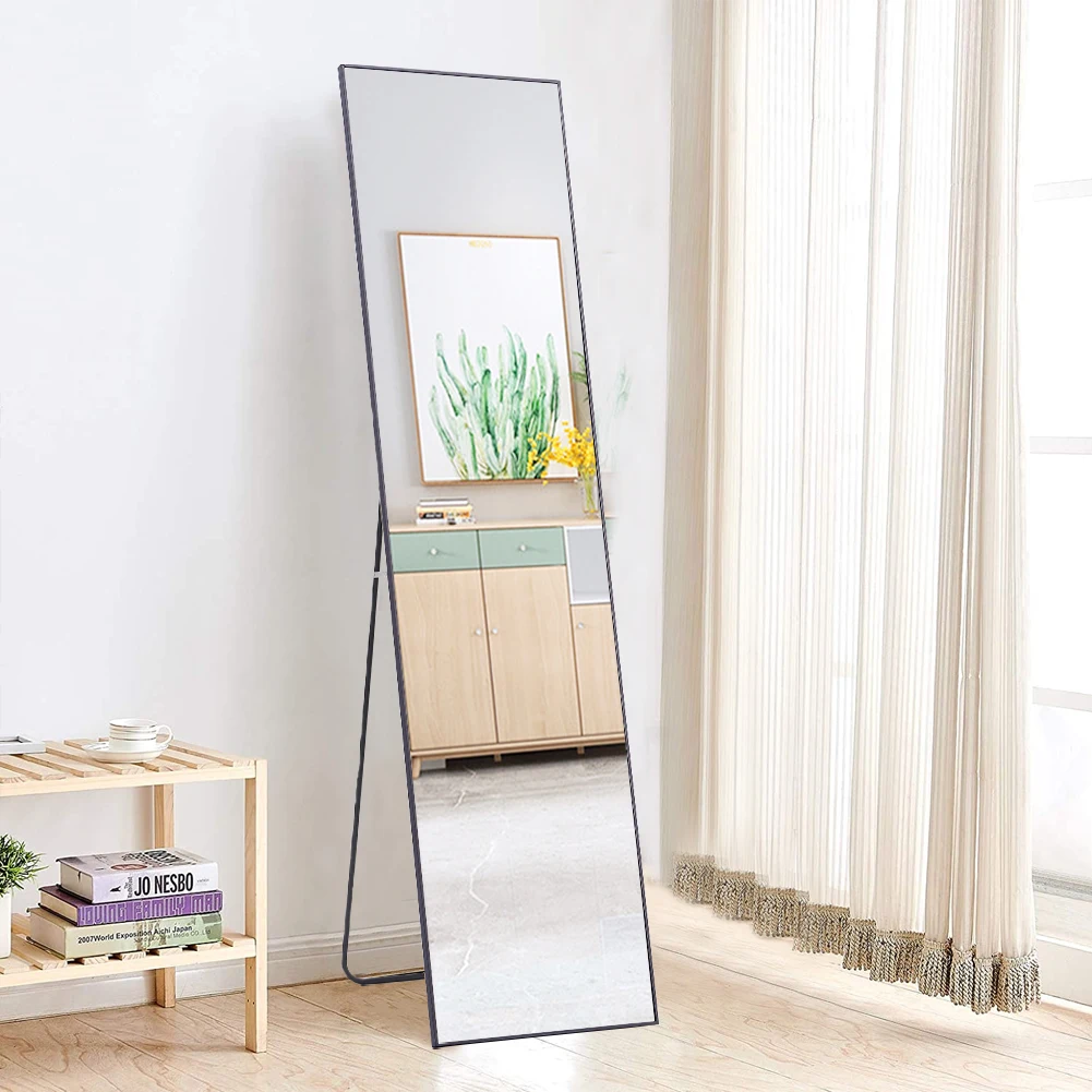 Haodirect floor-standing full-length mirror rectangular with stand, full-length fitting mirror floor-standing and wall-mounted