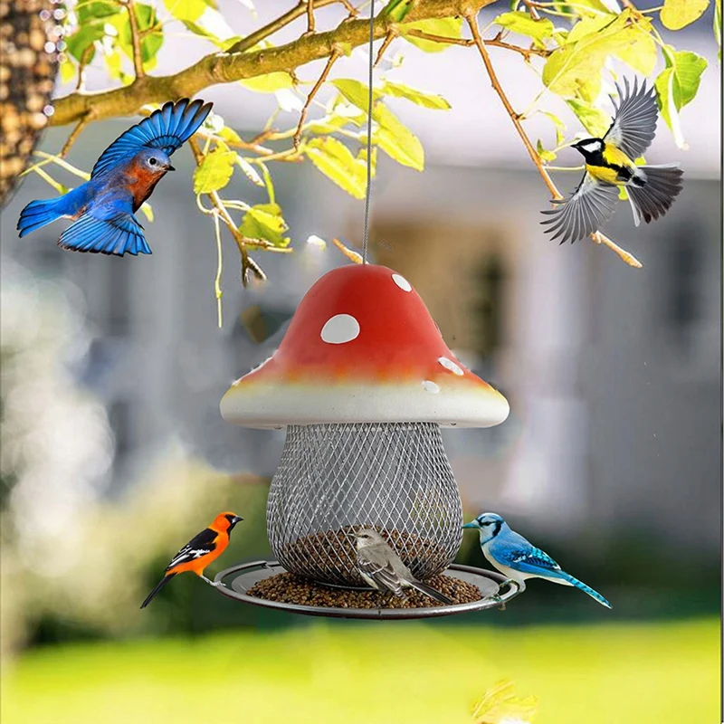 

Solar Mushroom Bird Feeder,Fairy Garden Wild Bird Feeder Seed Tray, Unique Easy Filling Feeder