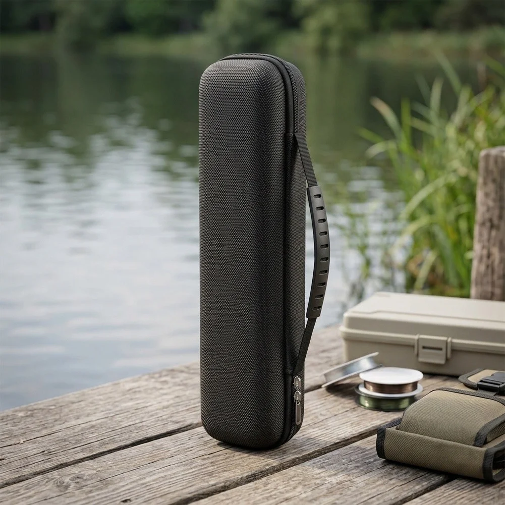 Compact Hard Shell Fishing Rod Case 34.5x8.5x6.5cm Oxford Fabric Black Portable Tackle Storage Bag for Fishing Gear