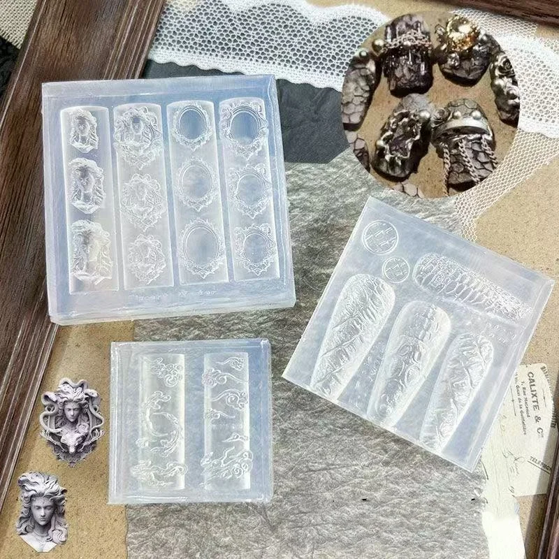 1 szt. Forma do paznokci z akrylu 3D w kształcie chmurki ze skóry krokodyla, forma do ręcznego grawerowania, dekoracje do paznokci, silikonowe ozdoby do paznokci