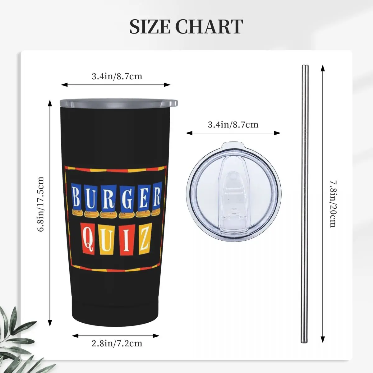Burger Quiz New Logo Stainless Steel Tumbler Vacuum Insulated Mug Thermal Cold Cups Straws With Lid 20oz