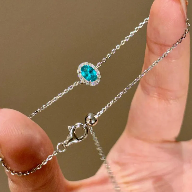 Neon Blue Mini Oval Crystal Bracelet Light Luxury Commuter Pink Zircon Bracelets Adjustable Jewelry Birthday Gift For Women