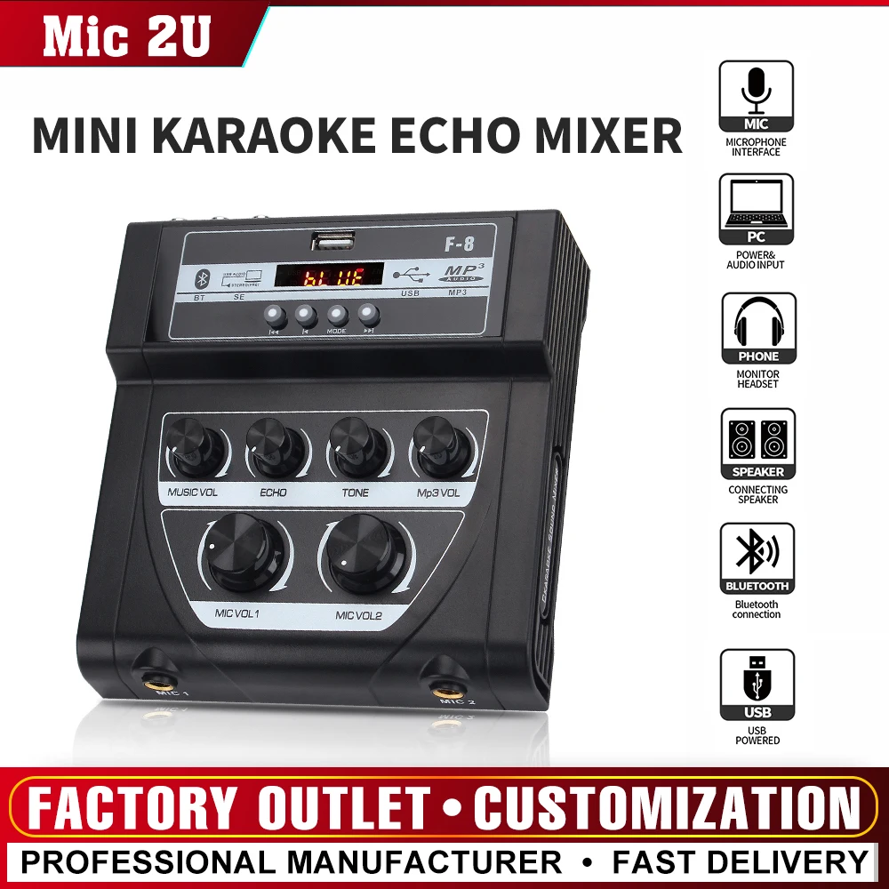 Audio Mixer Sound Card Mini Karaoke Microphone Stereo Echo Mixer Support Record Sound Mixing Console USB MP3 Playback Household