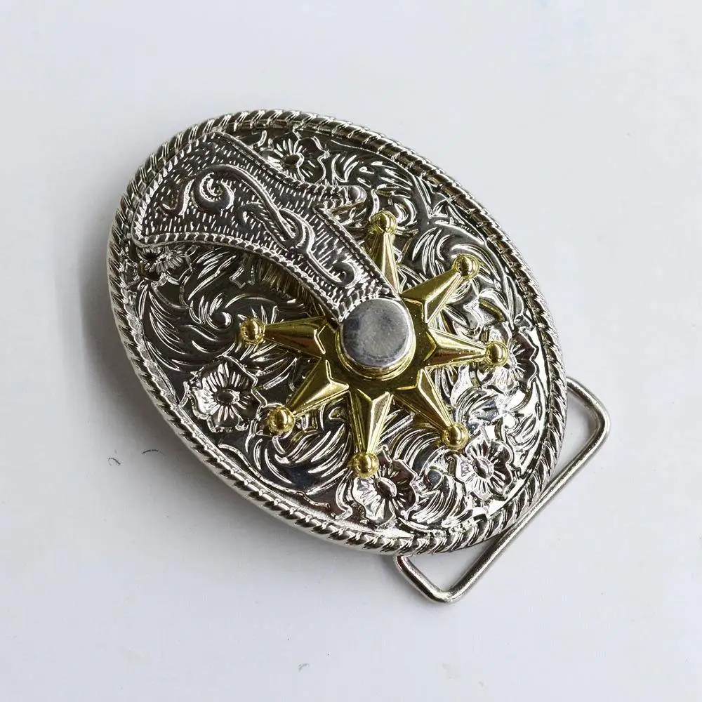 Vintage Western Cowboy Belt Bule Zinc Alloy Crown Spur Rotating Head Belt Clasps Faionable Retro Waist Bule Accories