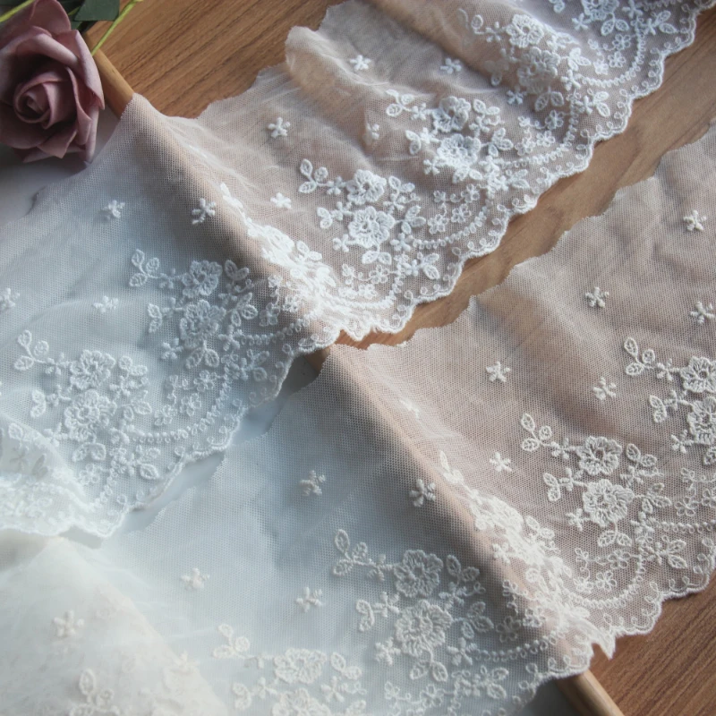 Cotton Thread Embroidery Lace Trims for Clothes, Retro Soft Flower Lace Trimmings and Ribbons, DIY Craft, Sewing Accessories