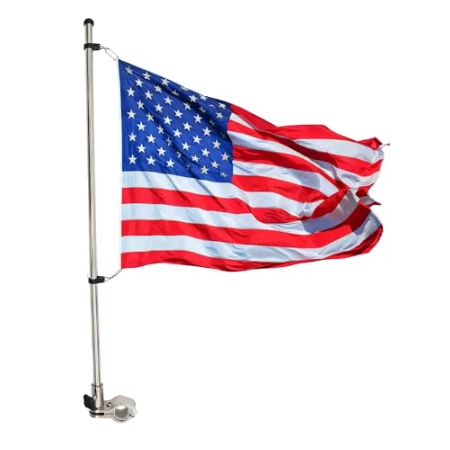

Stainless Steel Flag Pole Base Set with 12x18 Inch American US Flag Mount for Marine Boats, Yachts, Ships and RVs