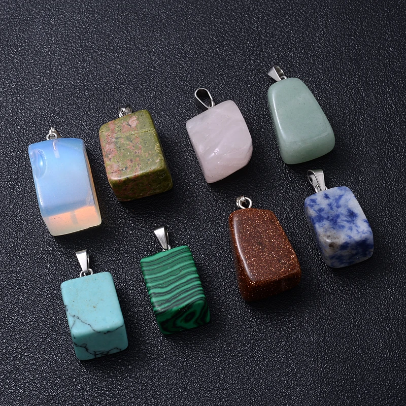 

24Pcs Retro Trapezoid Shape Natural Stone Pendant Agate Quartzs Crystal Pendant Necklace Leather Chain For Necklace Jewelry