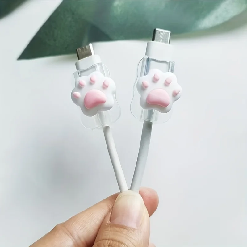2pcs Cat Paw Shaped Cable Protection Clips, Suitable for Iphone Accessory Data Cables, Type-C Cable Protectors