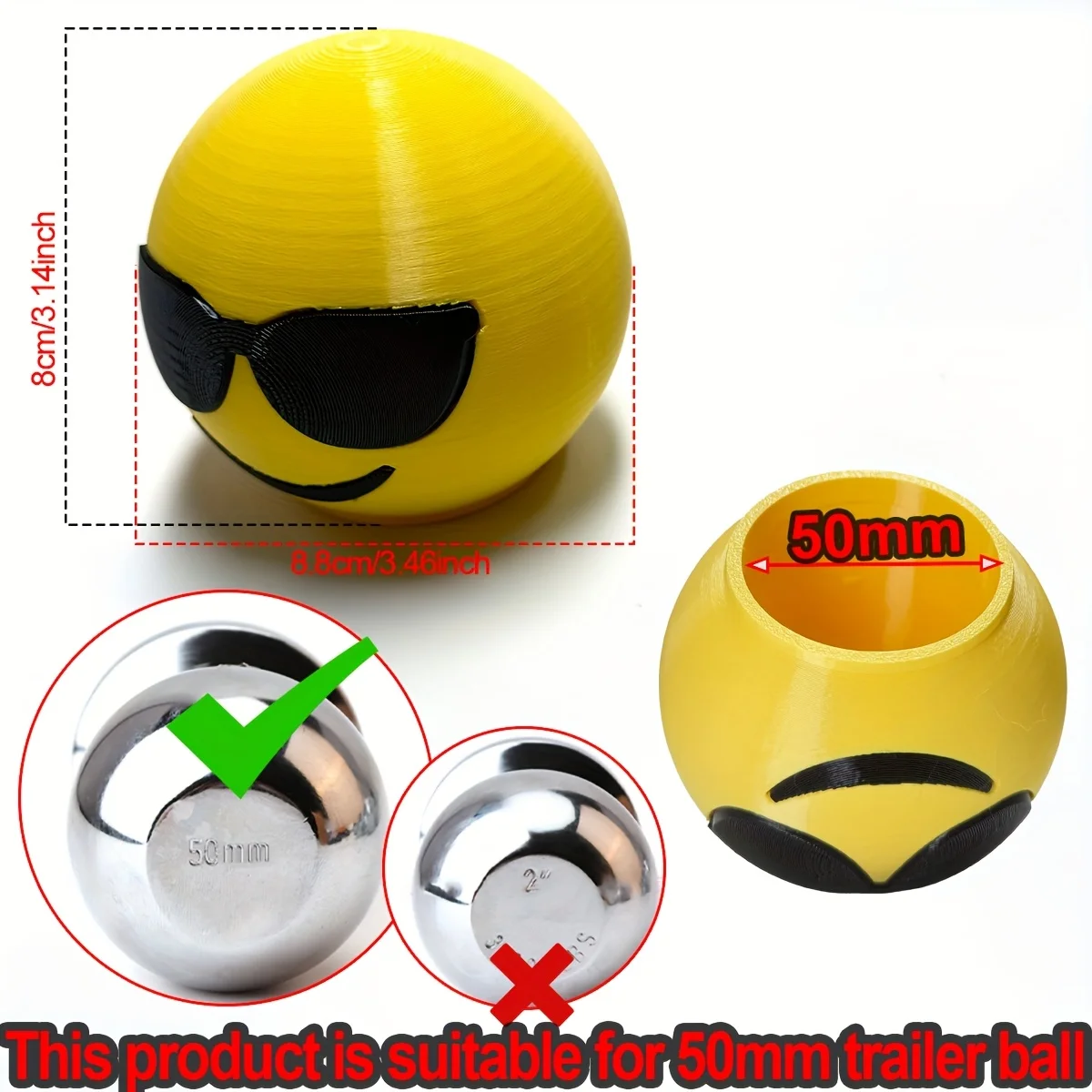 Copertura Universale da 50mm per Gancio Traino con Faccina Divertente, Protezione per Sfera di Traino, Accessorio Auto
